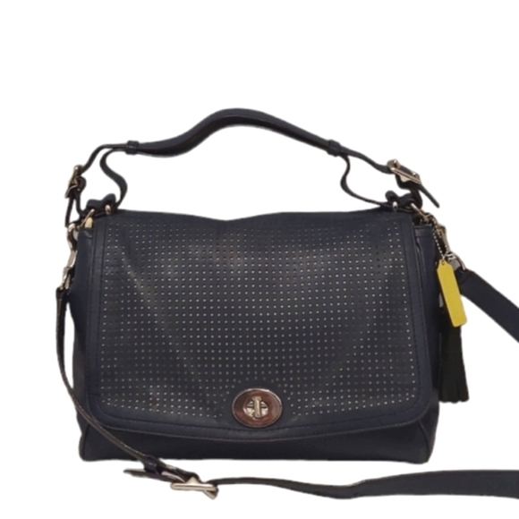 Coach Handbags - Coach Legacy Romy Navy Leather Perforated Flap Bag Excellent Condition